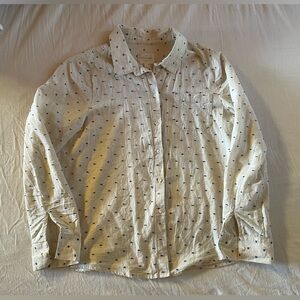 Sezane Cream Blouse with Blue Dots